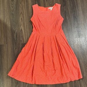 Orange Coral and White Polka Dot Sleeveless Dress with Pockets Sundress